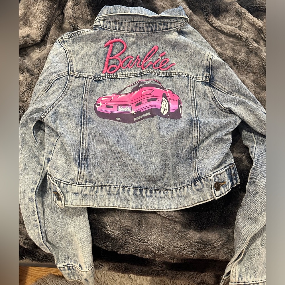 Women’s Large Cropped Authentic Barbie Embroidered Jean Denim Jacket